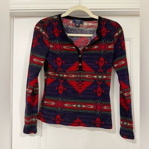 Chaps Patterned Cotton Henley Shirt